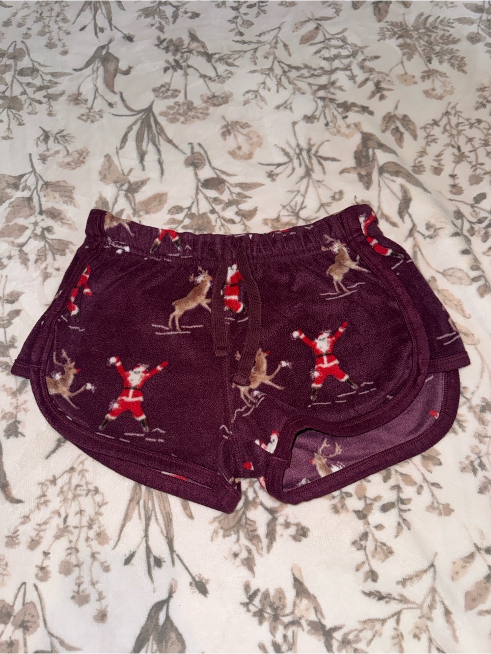 Aeropostale Burgundy Santa & Reindeer Lounge Shorts
